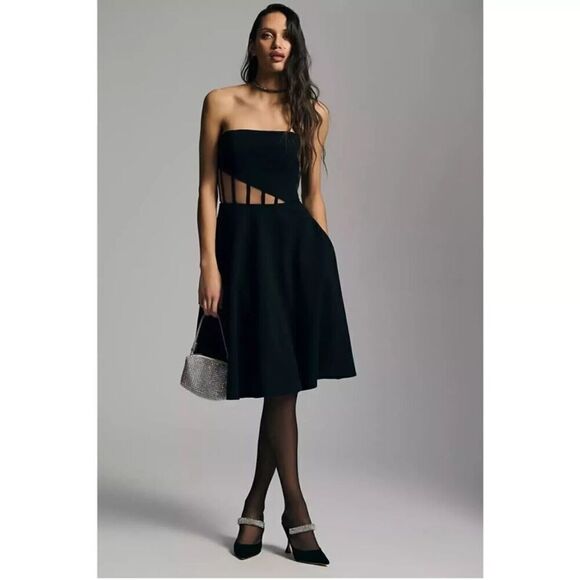 New Dress The Population Anneli Asymmetric-Panel Strapless Dress Black Sz Medium - Picture 1 of 6